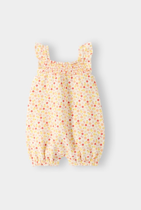 Geel kruippakje met bloemenprint voor babymeisjes 1