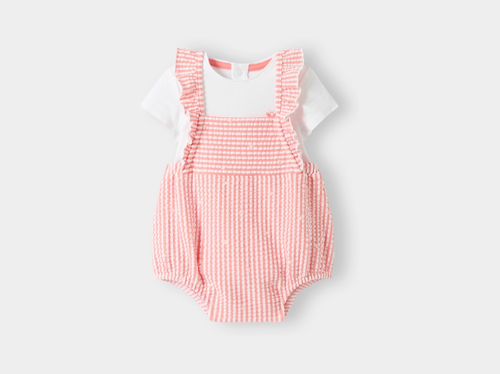 Pelele vichy y bodi rosa bebé niña 1