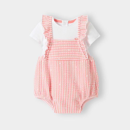 Barboteuse Vichy Et Body Rose Bébé Fille - Rayures Rose - 9M - OBAIBI