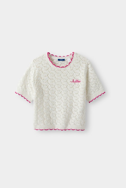 Pull blanc écru crochet fille 1
