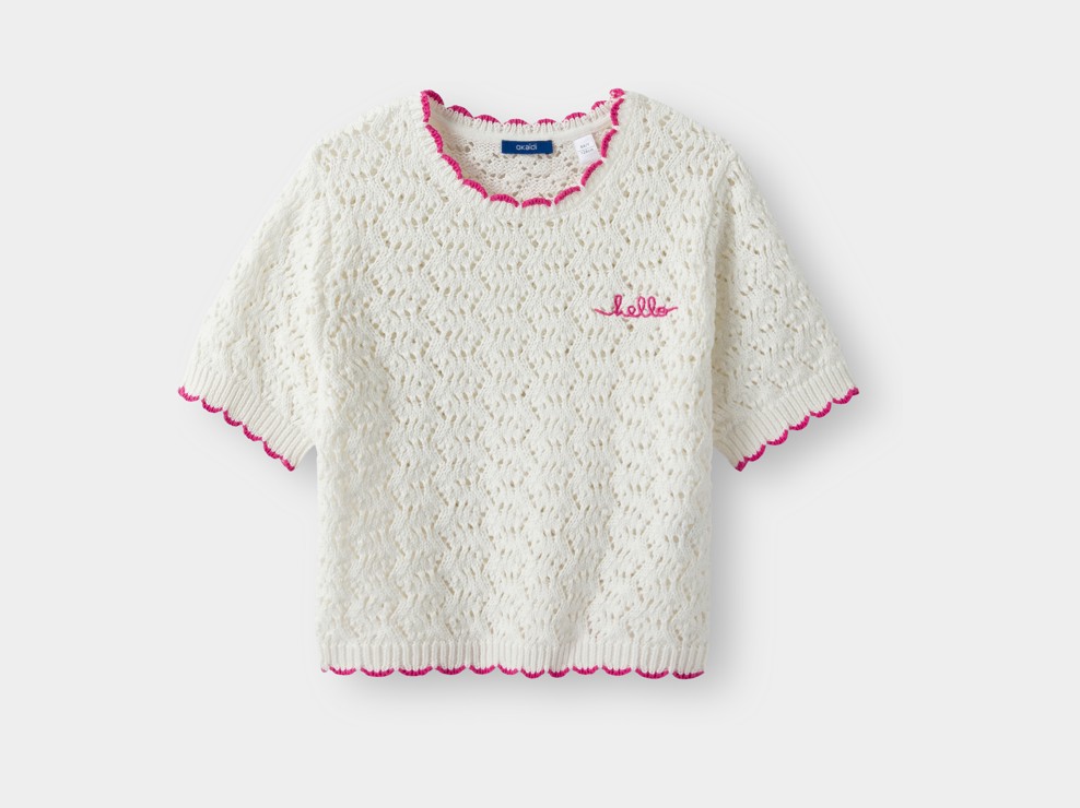 Pull blanc écru crochet fille 1