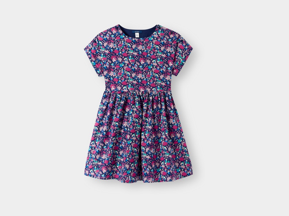Robe bleue imprimé fleurs fille 1