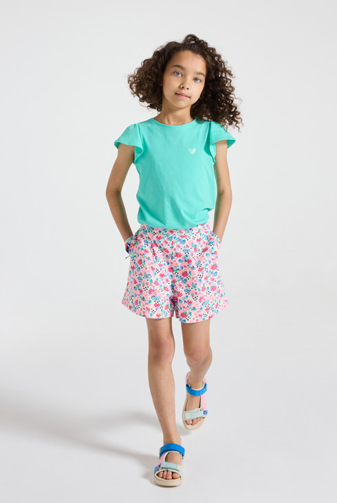 Short fleuri rose fille 1