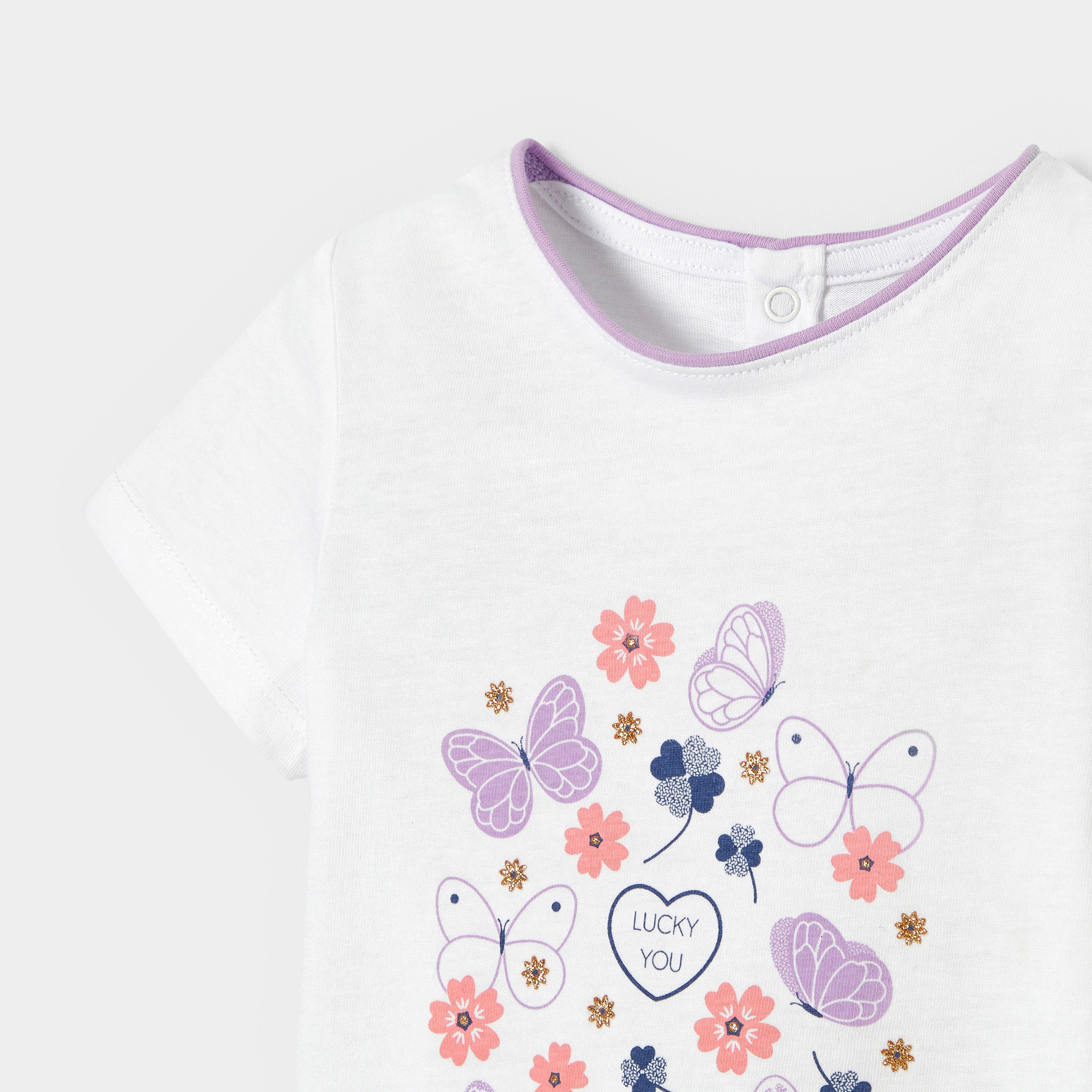 T-shirt blanc motif papillon bébé fille - Violet Iris