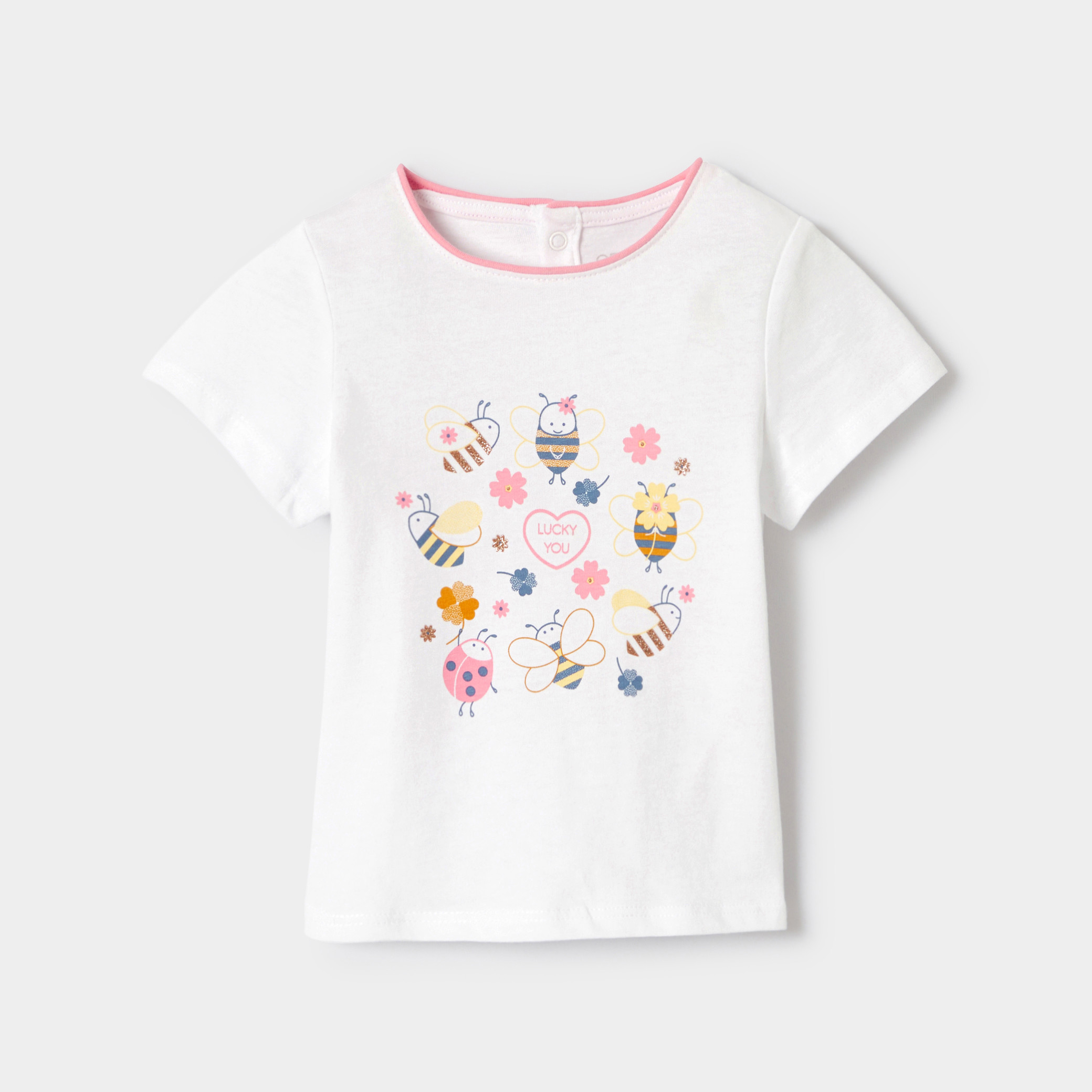 T-shirt blanc à imprimé oiseaux bébé fille. - Jaune
