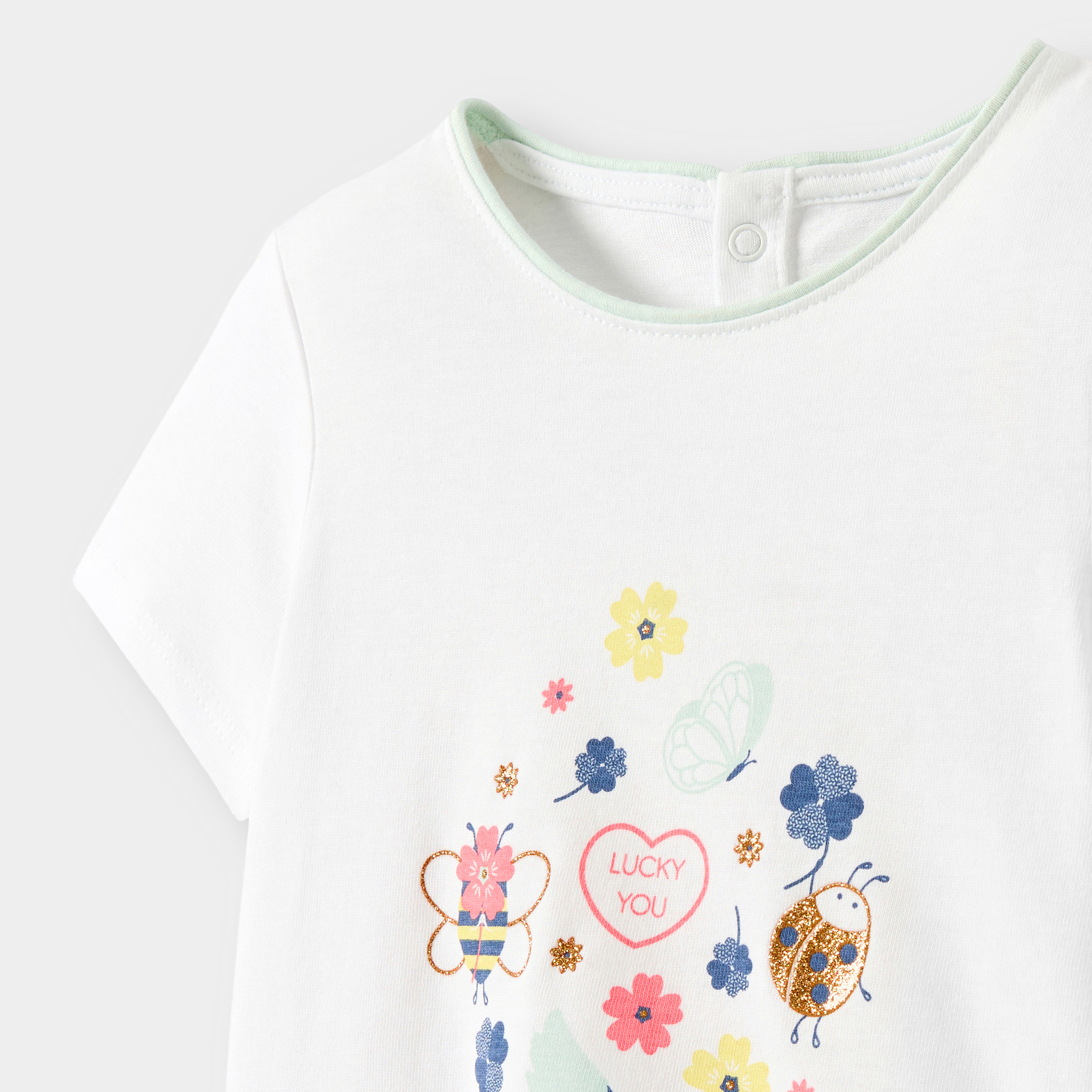 T-shirt blanc à imprimé oiseaux bébé fille. - Rose malabar