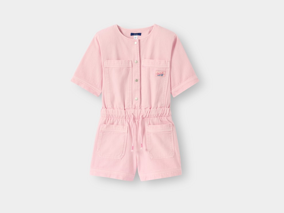 Tutina corta in twill rosa per bambina 1