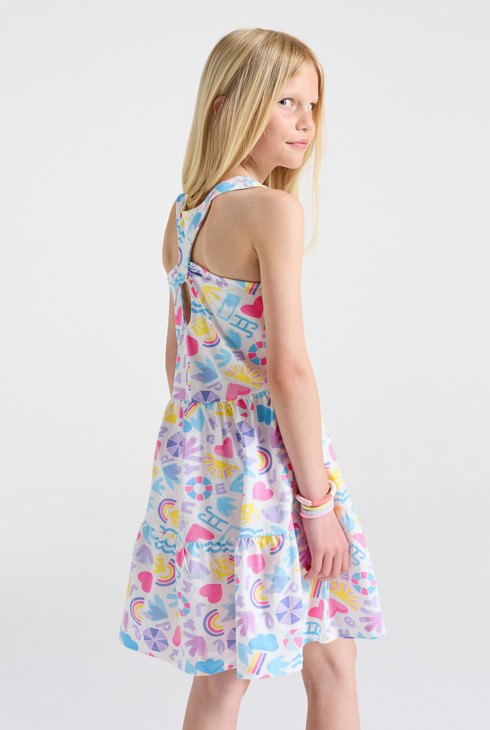 Ärmelloses, bunt bedrucktes Kleid für Mädchen 1