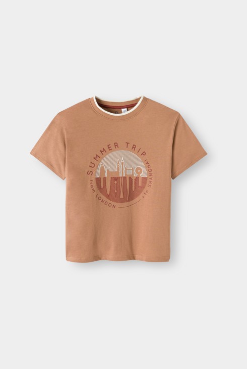 T-shirt marron à message garçon 1