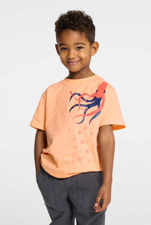 Camiseta taronja amb estampat nàutic per a nens 1