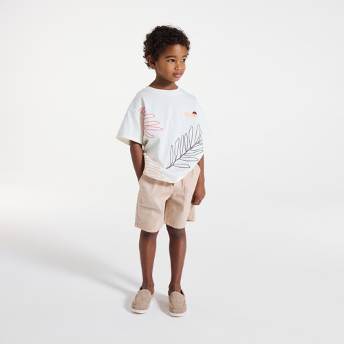 T-shirt Blanc Motif Feuille Garçon - Blanc Meringue - 6A - OKAIDI