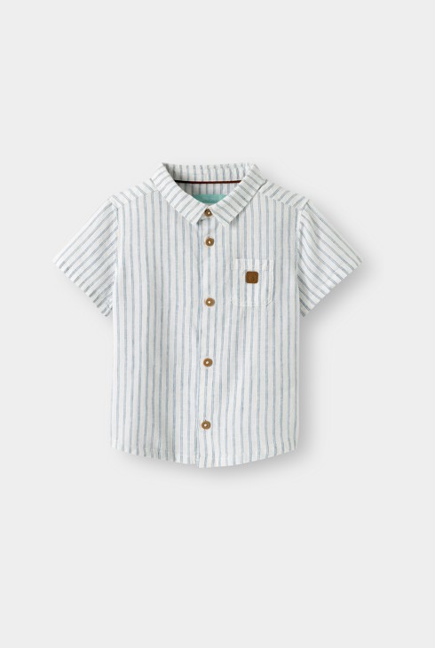 Chemise lin et coton rayée bleu garçon 1