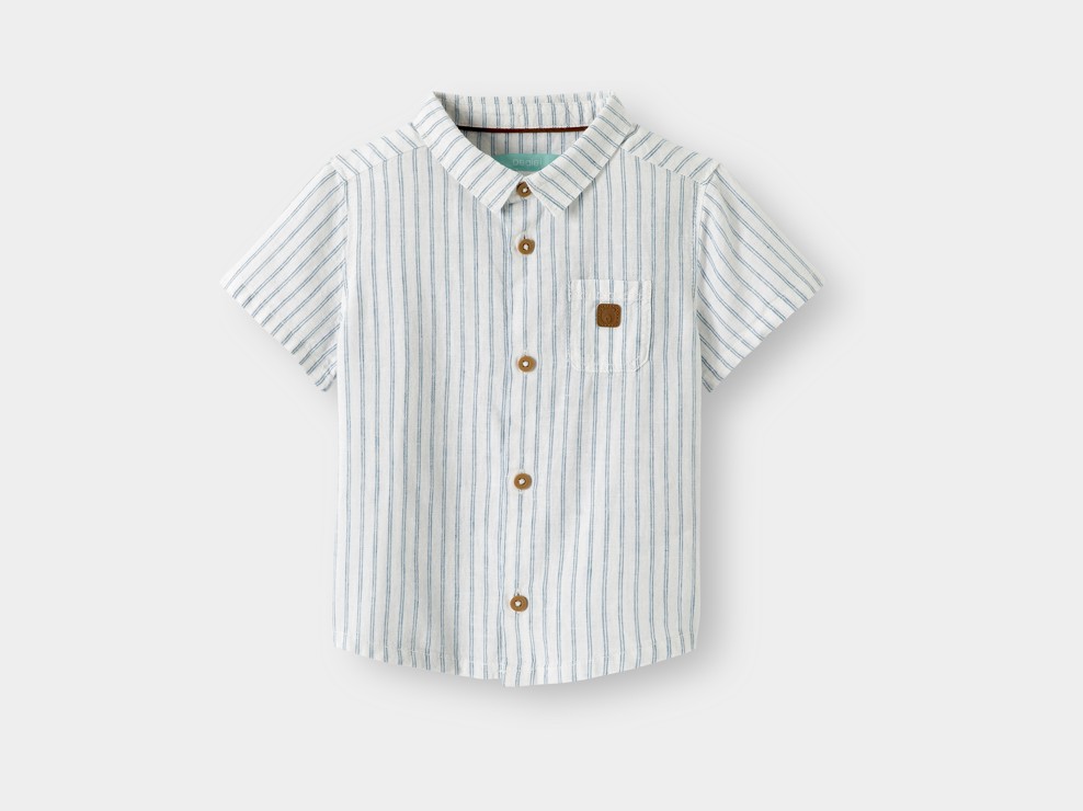 Chemise lin et coton rayée bleu garçon 1