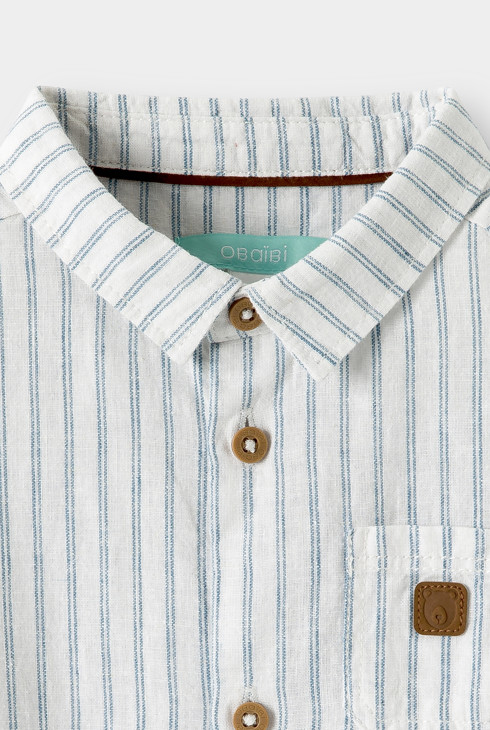Chemise lin et coton rayée bleu garçon 2