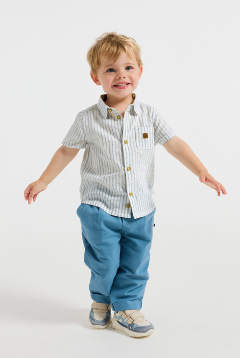 Chemise lin et coton rayée bleu garçon 1