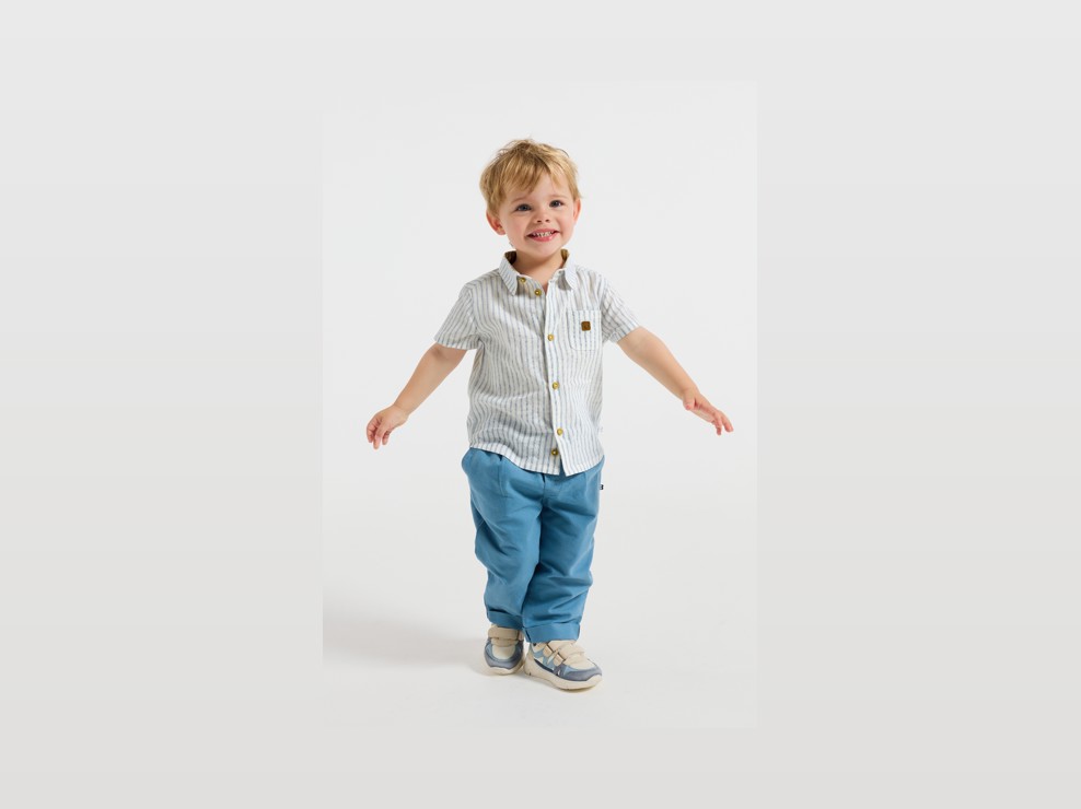 Chemise lin et coton rayée bleu garçon 1