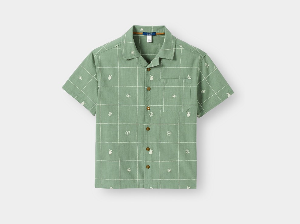Chemise coton brodé vert garçon 1