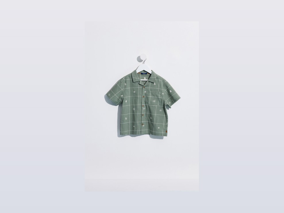 Chemise coton brodé vert garçon 2