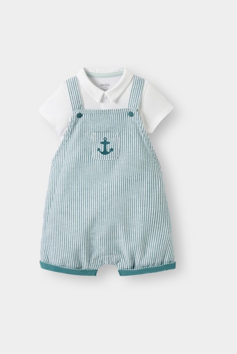 Salopette corta e body verde per neonato 1