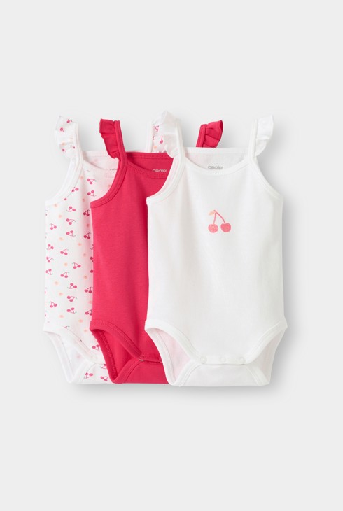 Body à bretelles cerise rose bébé fille (lot de 3) 1