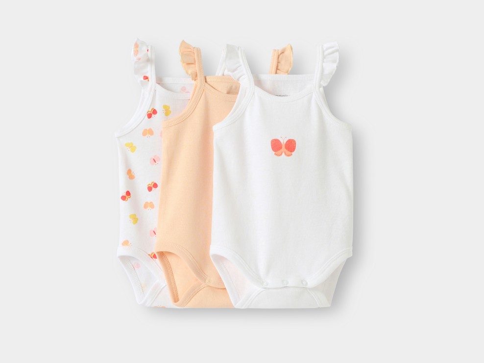 Body con spalline arancione con farfalle per neonata (set di 3) 1