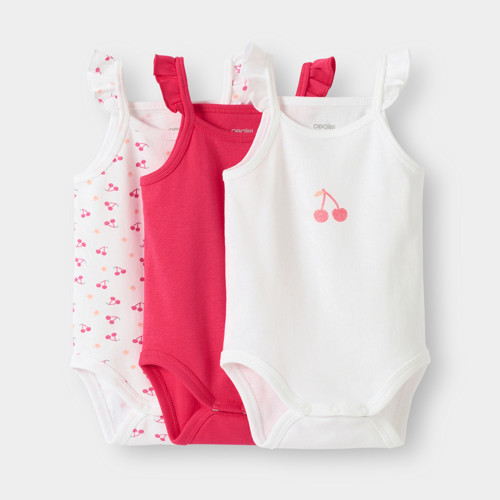 Body À Bretelles Cerise Rose Bébé Fille (lot De 3) - Rose Camélia - 12M - OBAIBI