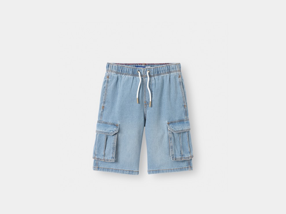 Bermuda cargo in denim blu per bambino 1