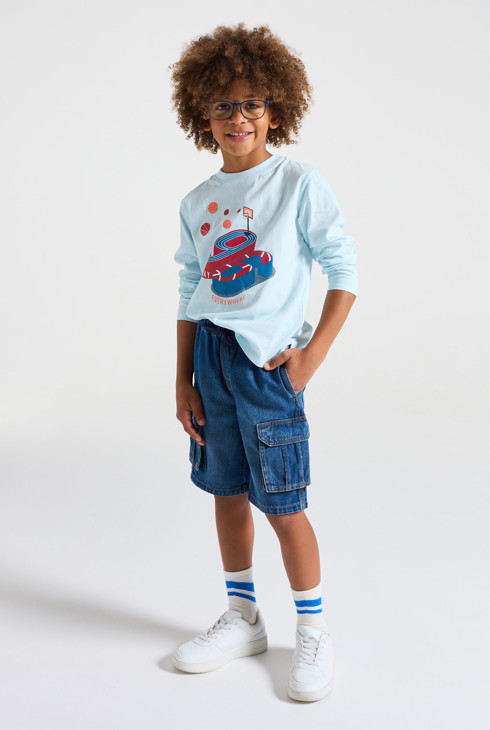 Bermuda cargo denim garçon bleu 1