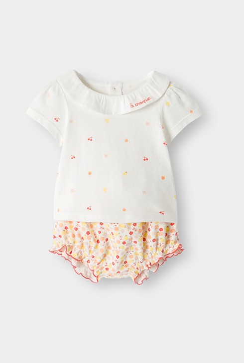 T-shirt met vruchtenmotief en oranje short voor babymeisjes 1