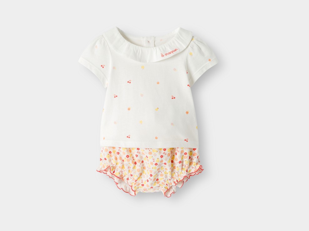 T-shirt fruits et short orange bébé fille 1