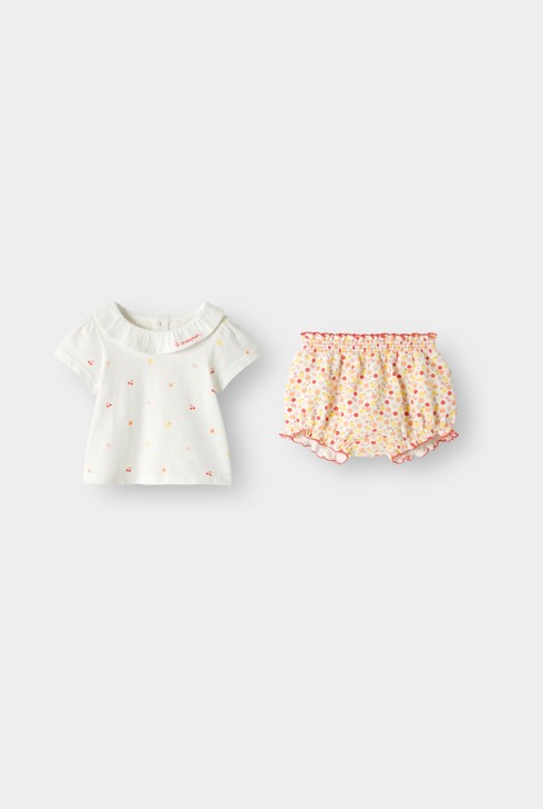T-shirt met vruchtenmotief en oranje short voor babymeisjes 2