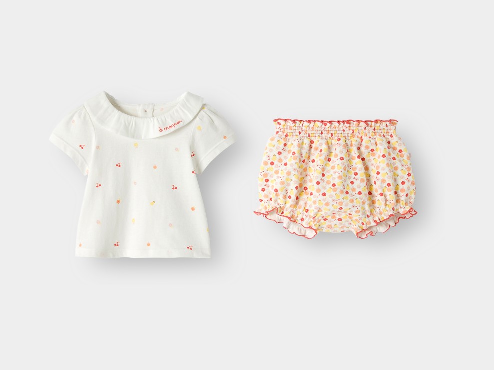T-shirt fruits et short orange bébé fille 2
