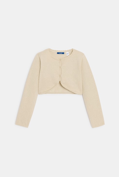 Beige kort vest van glanzend breisel voor meisjes 1