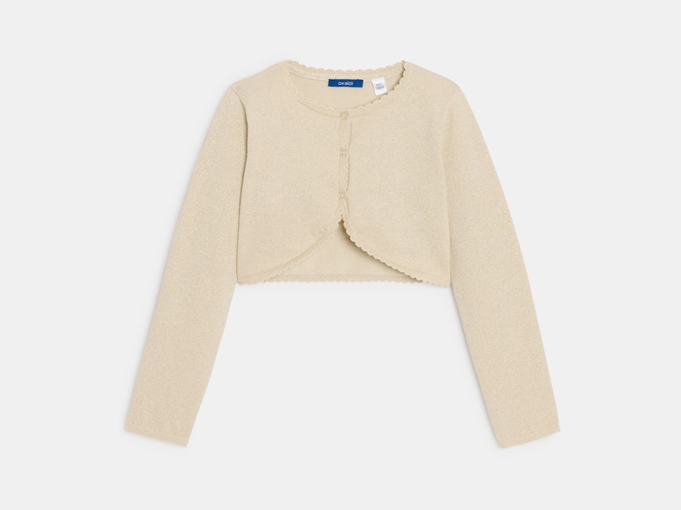 Cardigan corto in maglia beige scintillante per bambina 2
