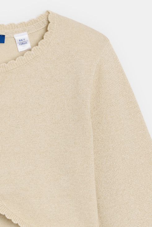 Beige kort vest van glanzend breisel voor meisjes 2