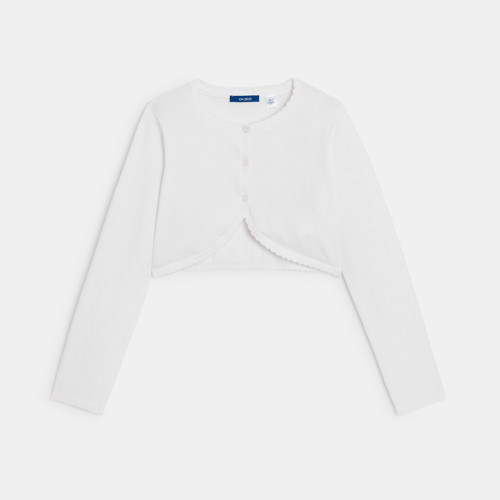 Gilet Court Maille Blanc Fille - Blanc - 8A - OKAIDI