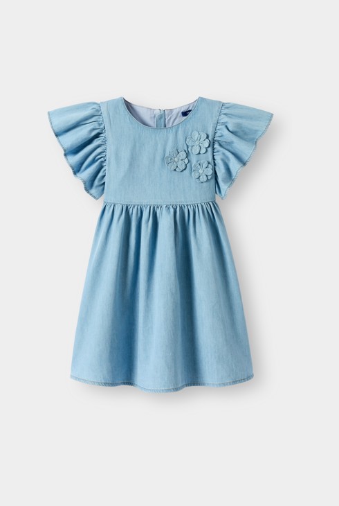 Robe denim volants bleu fille 2