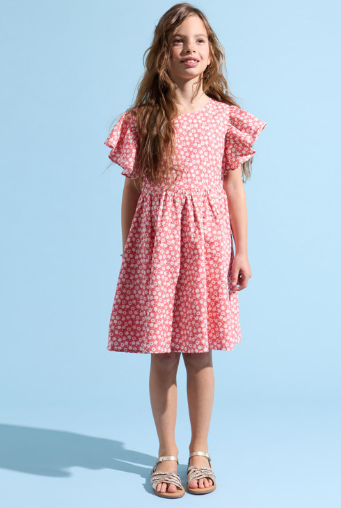 Abito rosa con stampa a fiori bambina 1