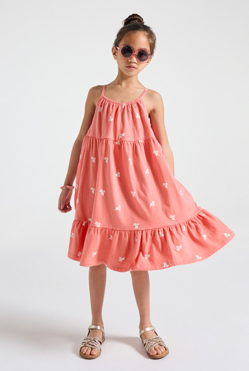 Vestido largo con tirantes rosa para niña 1