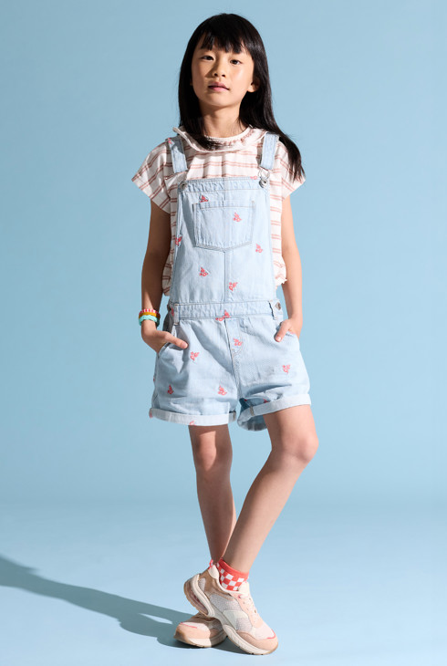 Latzhose aus Denim mit Blumenmuster für Mädchen 1