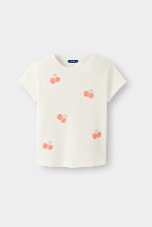 T-shirt imprimé cerise blanc fille