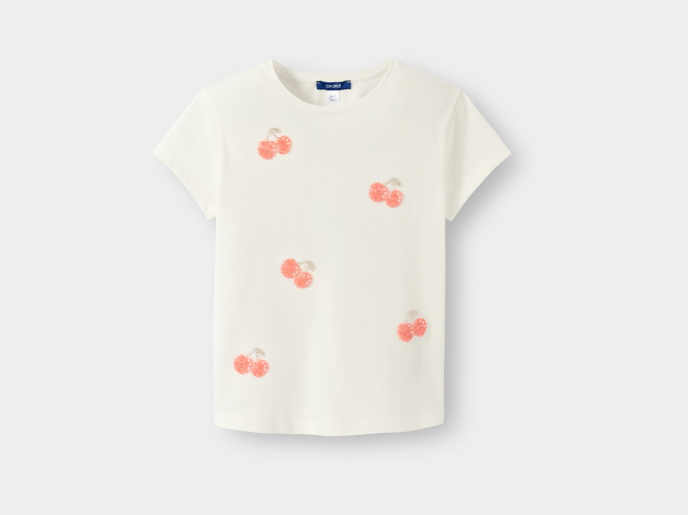 T-shirt imprimé cerise blanc fille 1