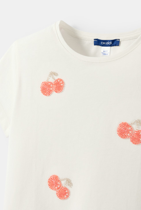 T-shirt imprimé cerise blanc fille
