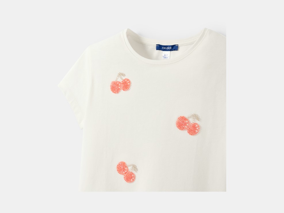 T-shirt imprimé cerise blanc fille 2