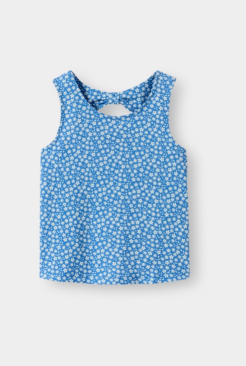 Camiseta sin mangas azul con estampado floral para niña 2