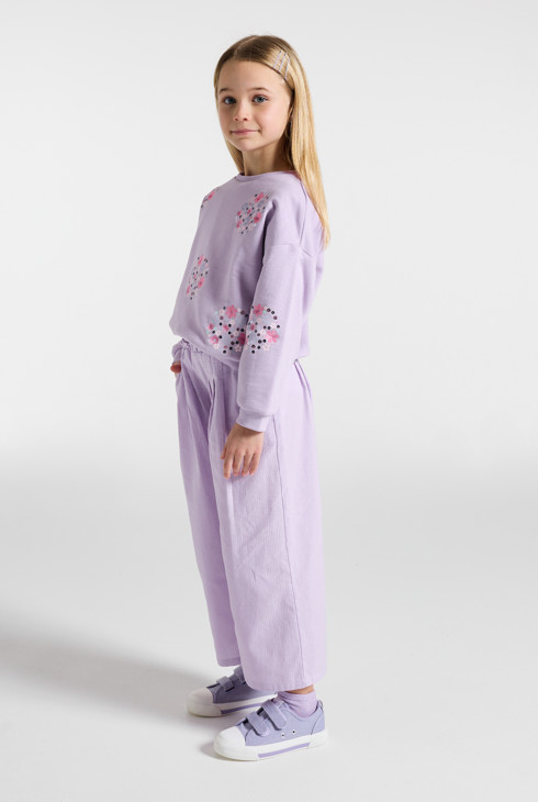 Sweat molleton brodé violet fille 1