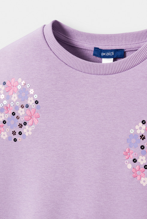 Sweat molleton brodé violet fille