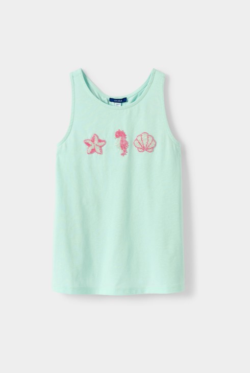 Débardeur brodé sequins vert fille 1