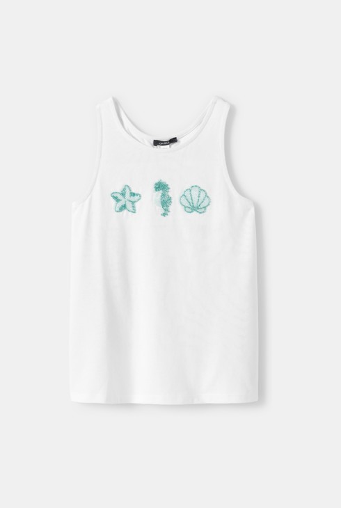 Débardeur brodé sequins blanc fille 1