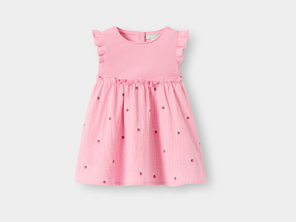 Kleid bestickt Baumwolle rosa Kleinkind Mädchen 1